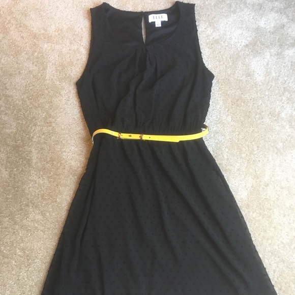 black dress with yellow belt